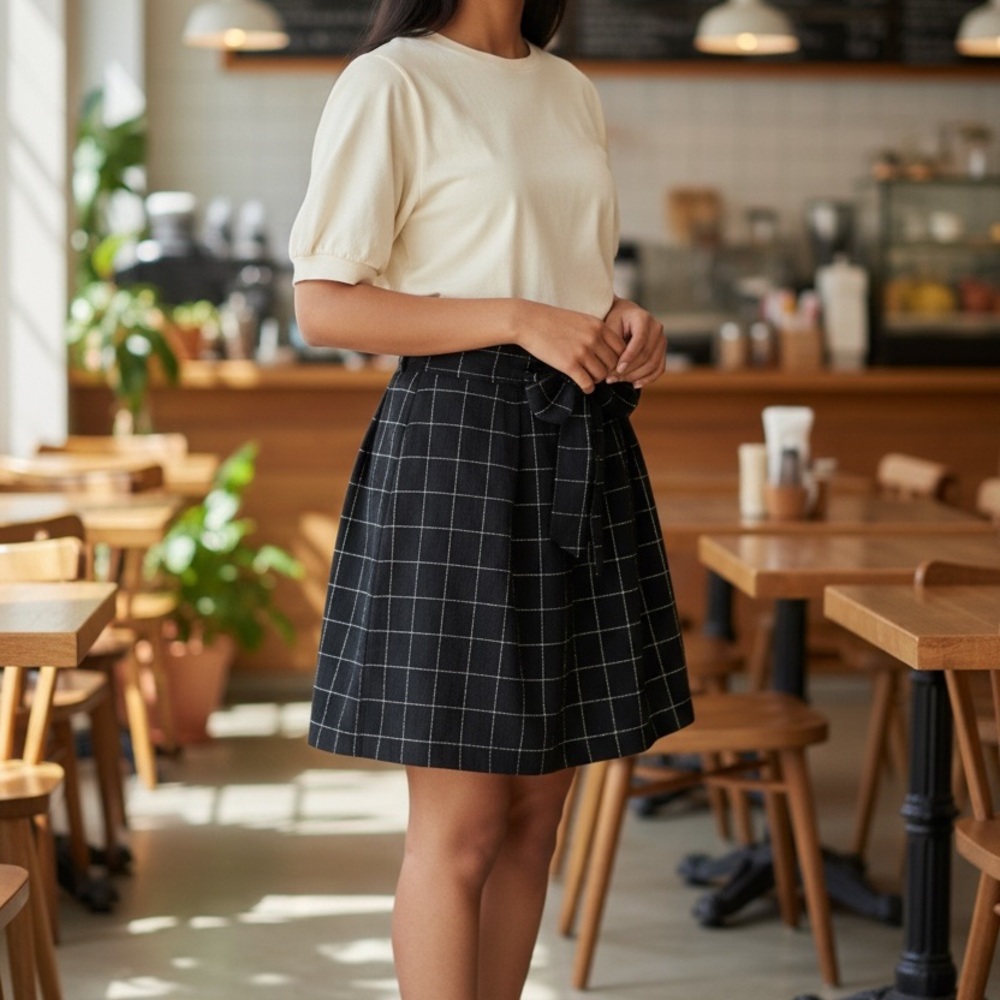 H&M Black & White Checked Mini Skirt – Women’s Size 0